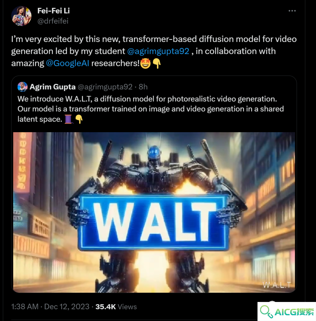 李飞飞团队AI视频生成模型介绍_扩散模型W.A.L.T